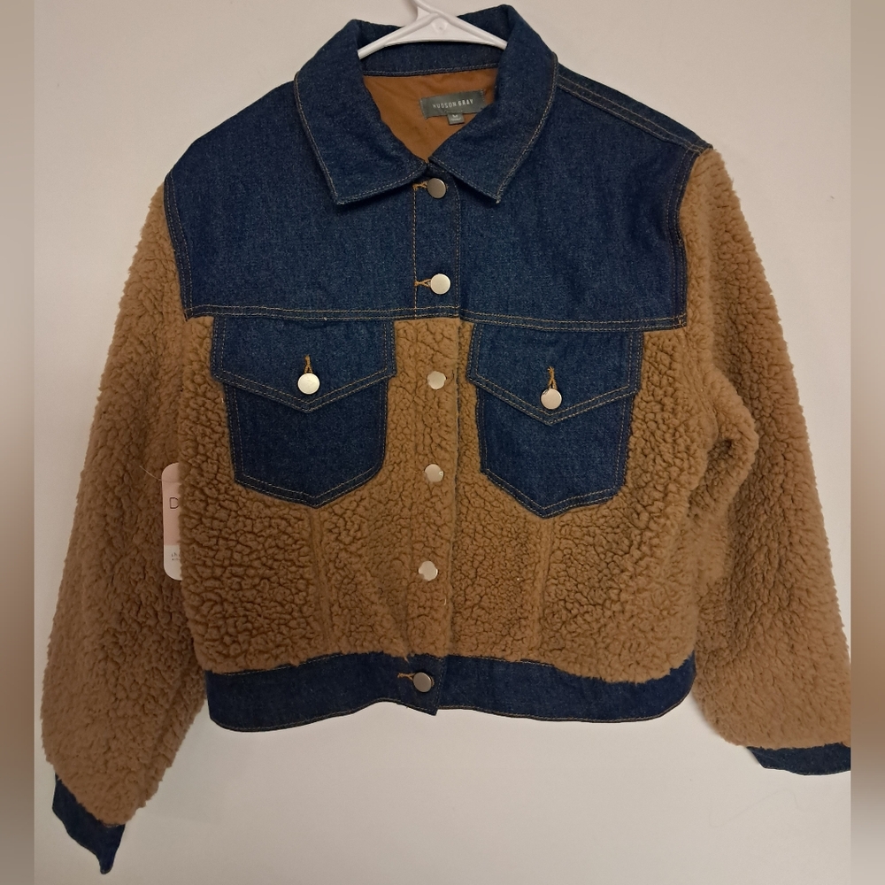 Hudson Gray Women’s Sherpa Denim Jacket Size Medium NWT – Fleece Teddy Jean Jack